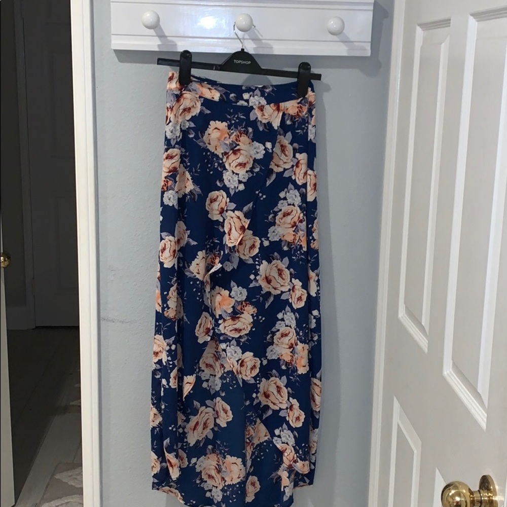 Blue floral maxi skirt w/ slit